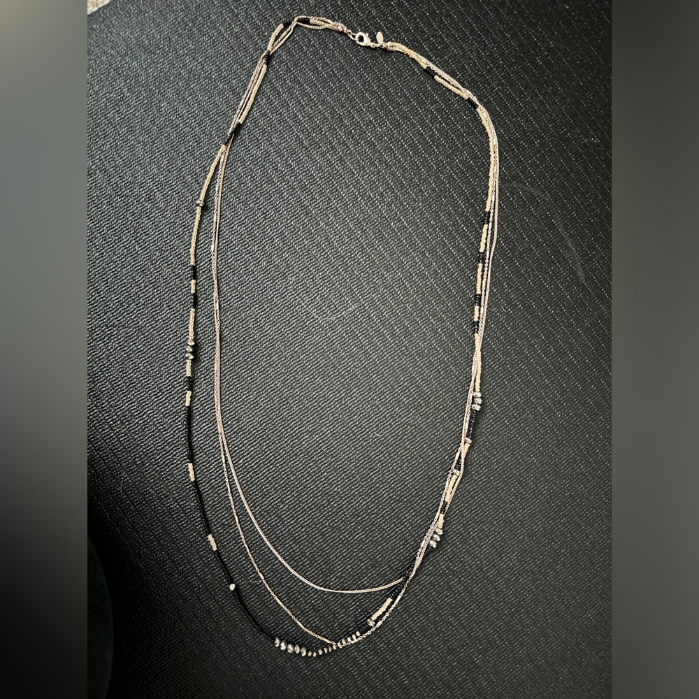 Long satellite chain beaded necklace